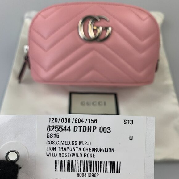 NWT Gucci GG Marmont Cosmetic Pouch in Pink Quilted Chevron Leather - Picture 11 of 11